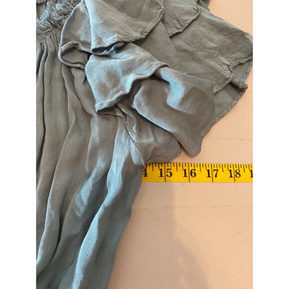 Shabby Chic Dress Bohemian Blue Ruffled Short Sleeve Smocked Waist XS - Picture 5 of 9